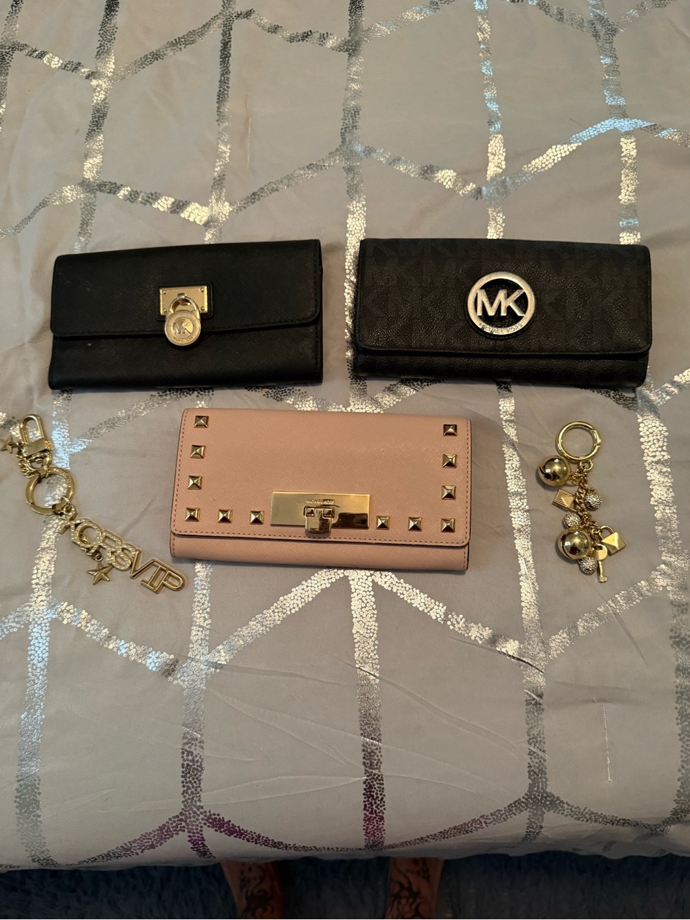 Michael Kors Black and Blush Studded Card Holder Set with Gold Accents
